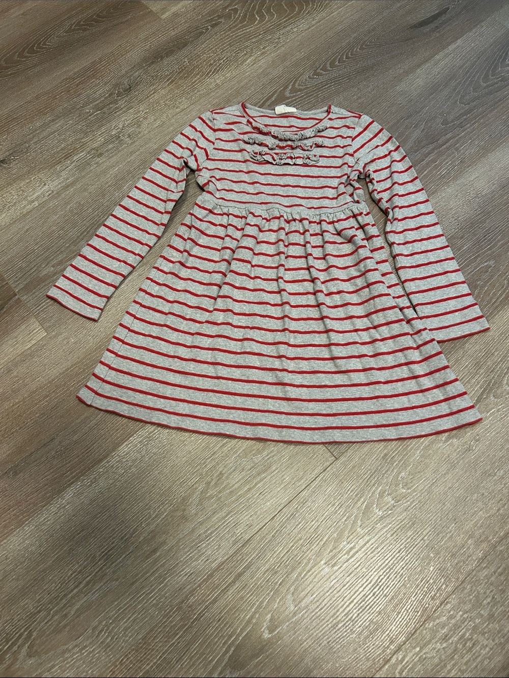 Mini Boden Gray & Red Striped Long-Sleeve Knit Dress